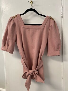 Current Air Blush Pink Knit Top with Tie Waist